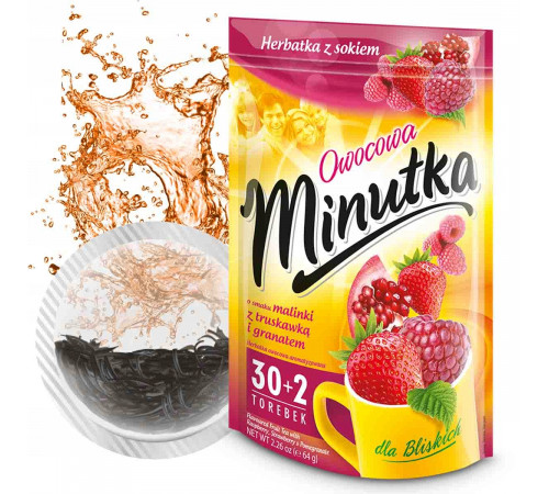 Чай Minutka с Малиной, Клубникой и Гранатом 32 пакетика 64 г Чай Minutka с Малиной, Клубникой и Гранатом 32 пакетика 64 г
