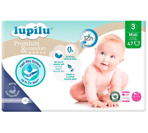 Підгузники Lupilu Рremium & Сomfort 3 (6-10 кг) 47 шт