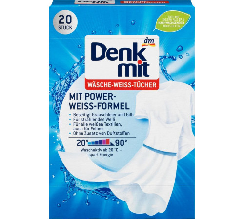 Активні серветки Denkmit  для прання білих тканин 20 шт