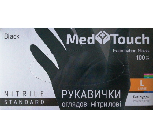 Перчатки нитриловые неопудренные черные Med Touch L 100 шт