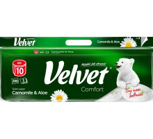 Туалетная бумага Velvet Camomile & Aloe 3 слоя 10 рулонов