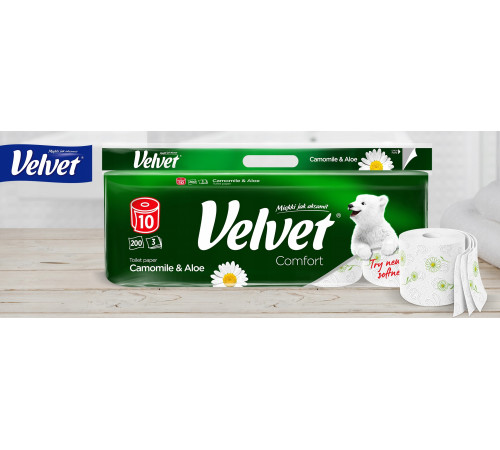 Туалетная бумага Velvet Camomile & Aloe 3 слоя 10 рулонов Туалетная бумага Velvet Camomile & Aloe 3 слоя 10 рулонов