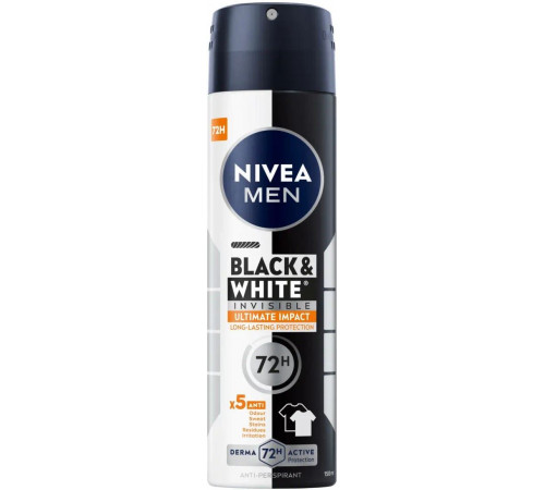 Дезодорант-антиперспірант чоловічий Nivea Black & White Invisible Ultimate Impact спрей 150 мл
