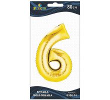Кулька повітряна фольгована Pelican цифра 6 золото 80 см