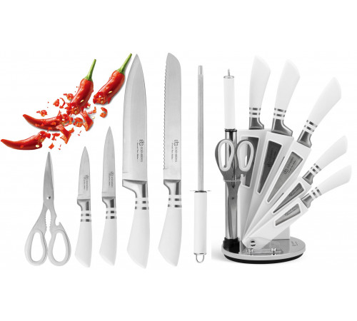 Набір кухонних ножів з нержавіючої сталі Edenberg ЕВ-942 з підставкою 8 предметів білі