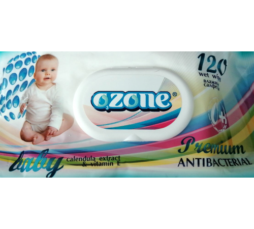 Влажные салфетки детские Ozone Premium Antibacterial Calendula с клапаном 120 шт