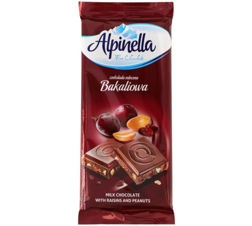 Шоколад молочный Alpinella с Изюмом и Арахисом 90 г