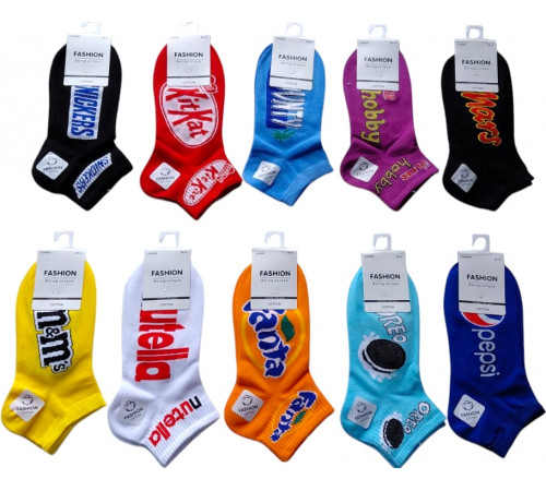 Шкарпетки жіночі короткі Fashion СН5100 розмір 36-41 з принтом Солодощі та напої в асортименті