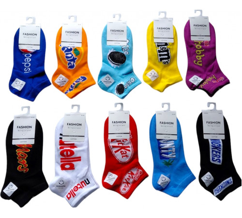 Дитячі шкарпетки короткі Fashion СН5100 розмір 30-35 з принтом Солодощі та напої в асортименті