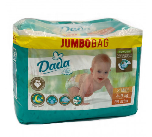 Підгузники дитячі DADA Extra Soft (3) midi 4-9кг Jumbo Bag 96 шт