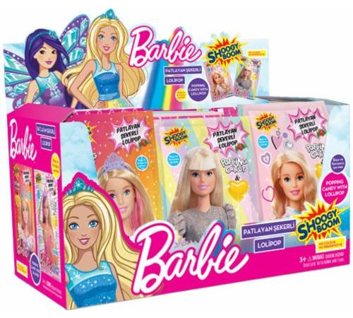 Льодяник на паличці Barbie зі смаком полуниці + вибухова карамель 12 г