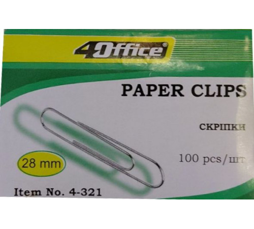 Скрепки металлические никелированные 4Office 4-321 100 шт