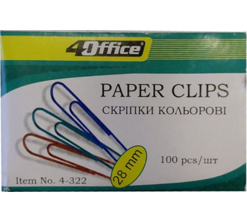 Скрепки металлические цветные 4Office 4-322 100 шт