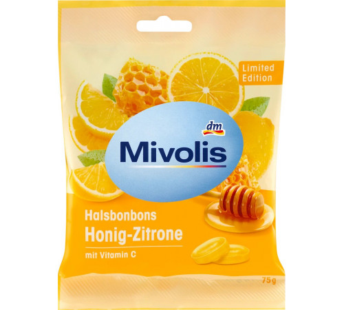 Льодяники для горла Mivolis Мед-лимон 75 г