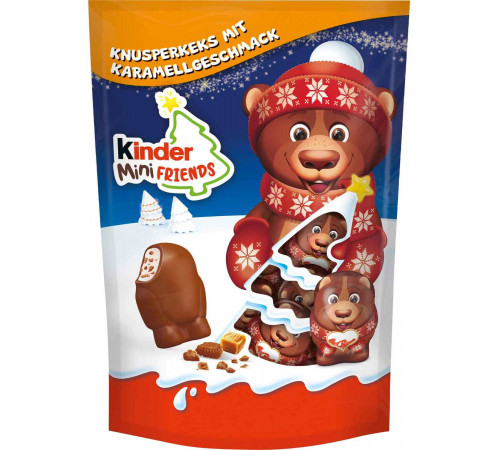Цукерки з хрустким печивом зі смаком карамелі Kinder Chocolate Mini Friends Ведмедики пакет 122 г Цукерки з хрустким печивом зі смаком карамелі Kinder Chocolate Mini Friends Ведмедики пакет 122 г