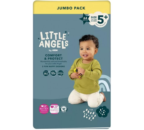 Підгузки Asda Little Angels Comfort & Protect 5+ (12-17 кг) 64 шт Підгузки Asda Little Angels Comfort & Protect 5+ (12-17 кг) 64 шт