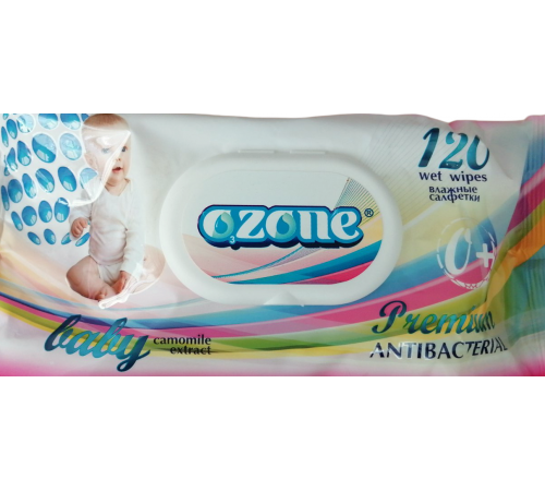 Влажные салфетки детские Ozone Premium Antibacterial Camomile с клапаном 120 шт