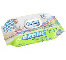 Вологі серветки дитячі Ozone Premium Antibacterial Aloe vera з клапаном 120 шт
