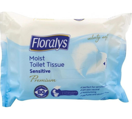Влажная туалетная бумага Floralys Sensitive Premium 80 шт