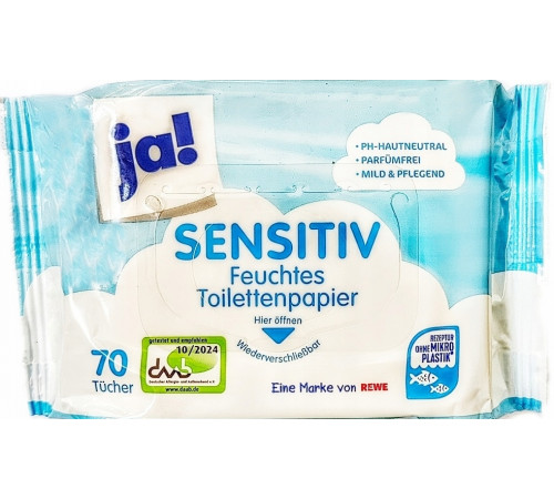 Вологий туалетний папір Ja! Sensitiv 70 шт