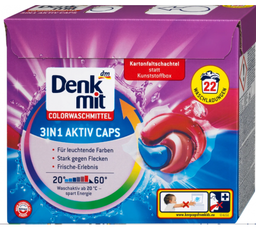 Гелевые капсулы для стирки Denkmit 3in1 Colorwascmittel 22 шт (цена за 1 шт)