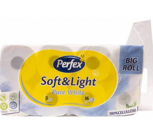 Туалетний папір Perfex Soft & Light Pure White 3 шари 16 рулонів