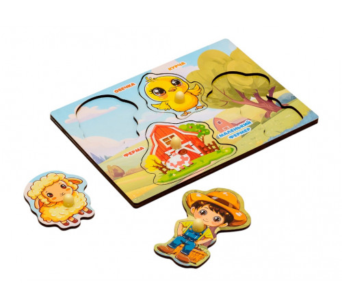 Деревянная игра Рамка-вкладыши Puz-88744 Ферма 4 элемента