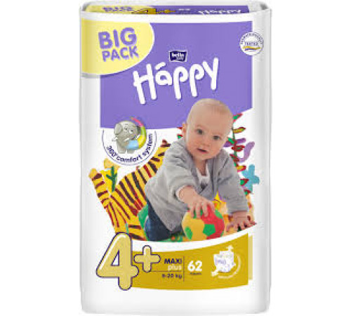 Подгузники детские Happy Maxi Plus (4+) от 9-20 кг 62шт.
