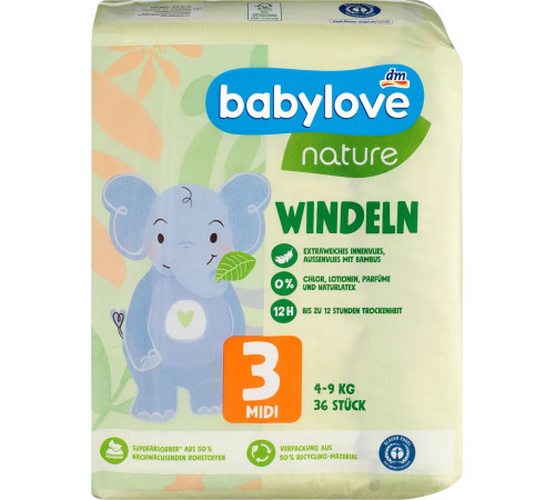 Підгузки Babylove Nature 3 (4-9 кг) 36 шт