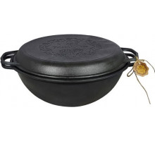 Казан чавунний S&T T405CPGr узбецький WOK з кришкою-сковородою гриль 8 л