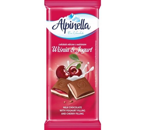 Шоколад молочний Alpinella з вишнево-йогуртовою начинкою 100 г