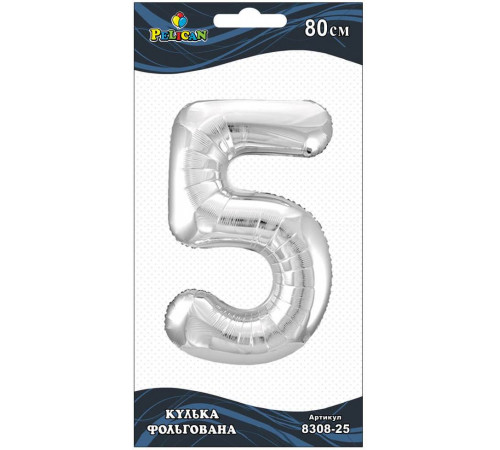 Кулька повітряна фольгована Pelican цифра 5 срібло 80 см Кулька повітряна фольгована Pelican цифра 5 срібло 80 см