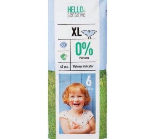 Подгузники Hello Sensitive 6 (15-30кг) 40 шт