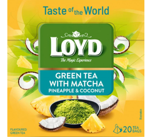 Чай зелений Loyd Матча, Ананас, Кокос у пірамідках 20 шт х 1.5 г