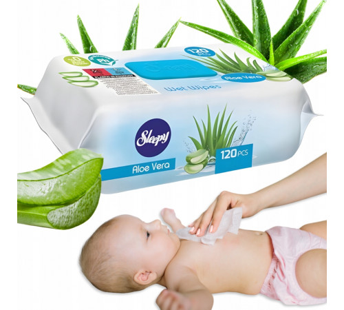 Вологі серветки дитячі Sleepy Aloe Vera з клапаном 120 шт