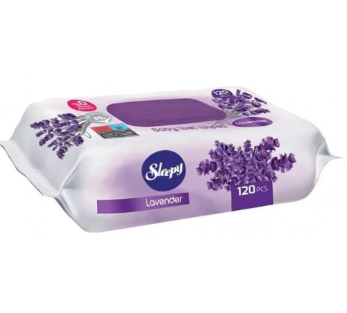 Вологі серветки дитячі Sleepy Lavender з клапаном 120 шт