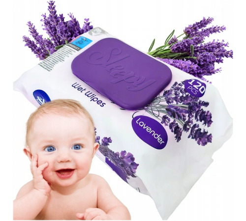 Вологі серветки дитячі Sleepy Lavender з клапаном 120 шт