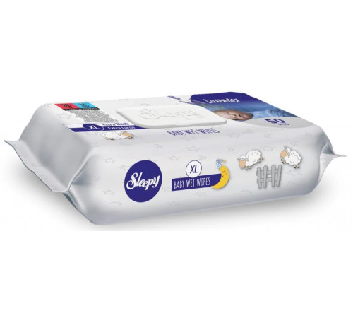 Вологі серветки дитячі Sleepy Lavender Extra XL з клапаном 50 шт