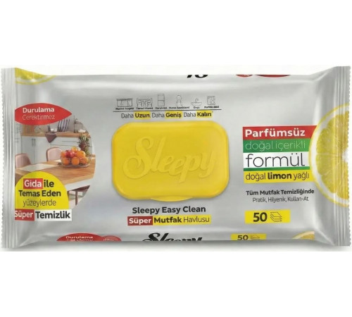 Вологі серветки для прибирання кухні Sleepy Easy Clean Lemon 50 шт