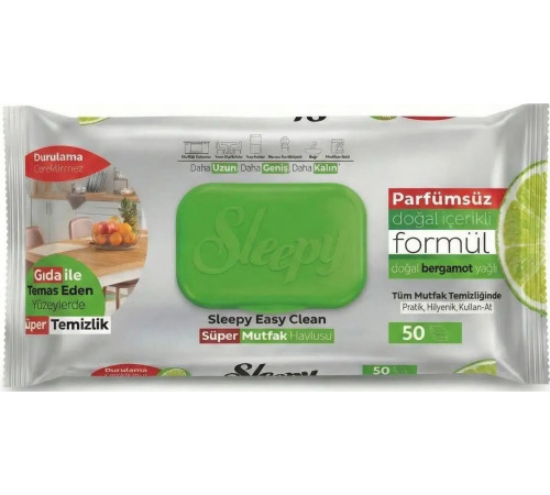 Вологі серветки для прибирання кухні Sleepy Easy Clean Bergamot 50 шт