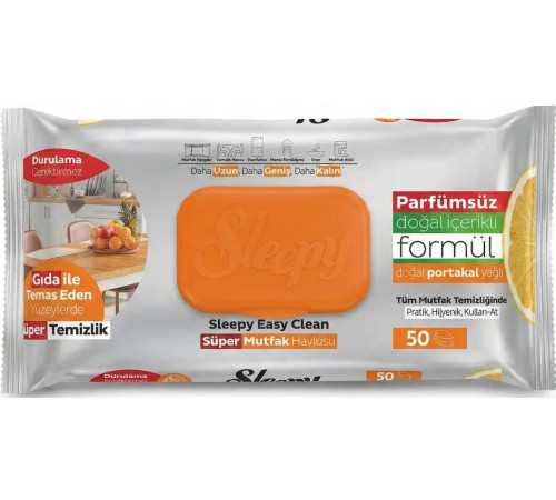 Вологі серветки для прибирання кухні Sleepy Easy Clean Orange 50 шт