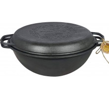 Казан чавунний S&T V12CP узбецький WOK з кришкою-сковородою 12 л