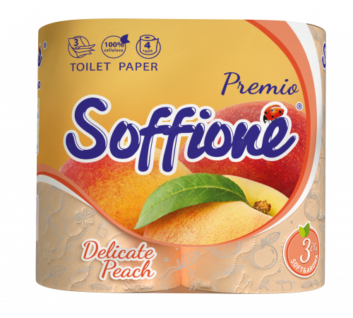 Туалетная бумага Soffione Premio персик 3 слоя 4 рулона