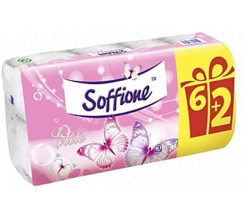 Туалетная бумага Soffione Elite  3 слоя 6+2 рулона