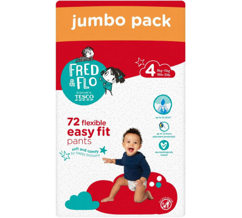 Підгузки-трусики Fred&Flo Easy Fit Jumbo Pack 4 (8-15 кг) 72 шт