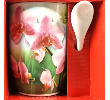 Чашка керамічна з ложкою Interos А-38-1S Орхідея