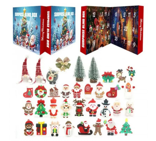 Адвент-календар LZMH 004-4 24 віконця (гумові фігурки, текстильні гномики, ялинки)