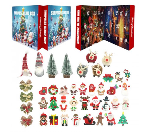 Адвент-календар LZMH 004-3 24 віконця (гумові фігурки, текстильні гномики, ялинки)