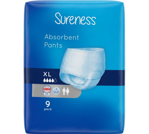 Підгузки-трусики для дорослих Sureness XL (130-160 см) 9 шт