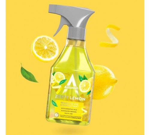 Багатофункціональний миючий та дезінфікуючий засіб Astonish Лимонний вибух спрей 550 мл Багатофункціональний миючий та дезінфікуючий засіб Astonish Лимонний вибух спрей 550 мл